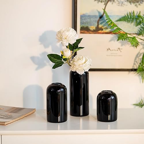 Miniatura 3 de Glasseam Juego de 6 jarrones de cristal negro, bonitos jarrones decorativos pequeños para flores, jarrones de flores únicos para centros de mesa,