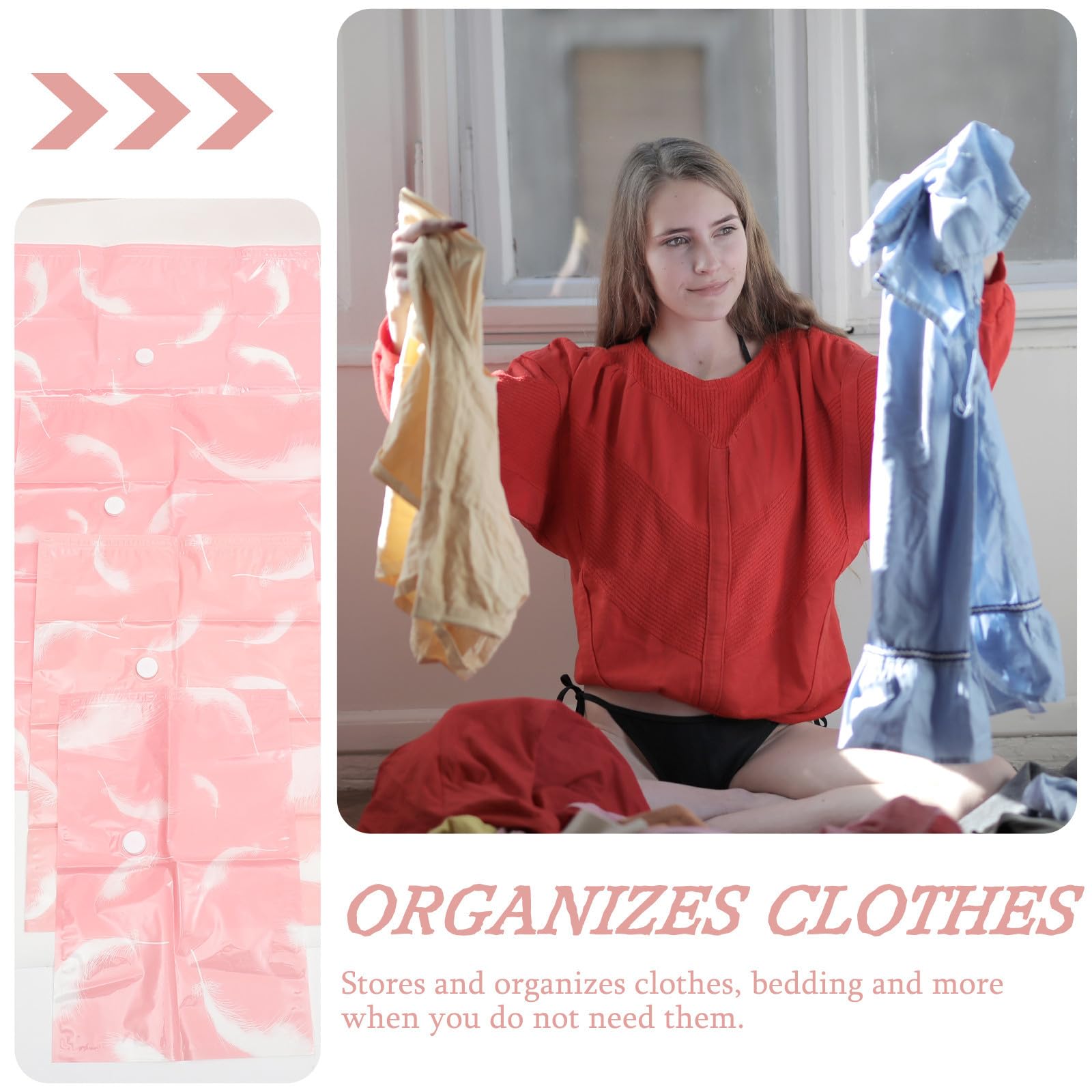 Bolsa de Compresión al Vacío Fácil de Transportar para Edredones y Ropa Color Rosa Material Pa Pe y Adecuado para Organizar el Hogar Set