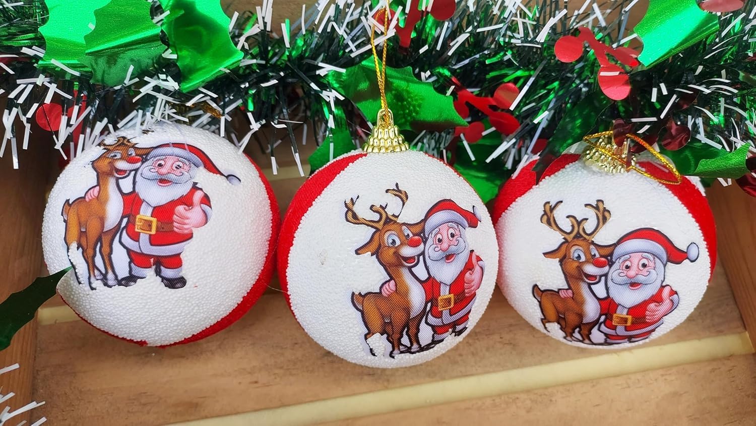 Set of 3 Pcs Big Santa Claus Reindeer Christmas Decoration Balls for Xmas Tree Hanging Ornaments for Xmas Christmas Party Decoration Item Tree Decotatios Items