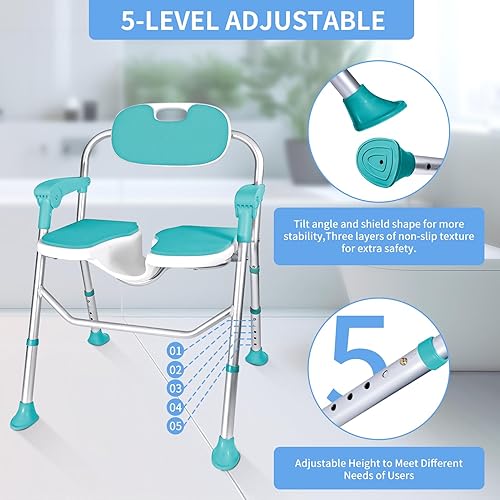 Miniatura 5 de Silla de ducha para ancianos y discapacitados, sillas de ducha con brazos y respaldo y cuatro ventosas, silla de ducha plegable y ajustable de 5