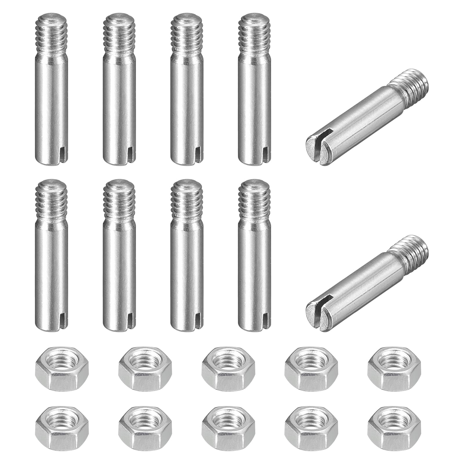 sourcing map 10Pcs Slotted Cylindrical Pin, M3 x 14mm 304 Stainless Steel Dowel External Thread Locating Pin Slotted Screw with Nut for Cabinet Furniture Installation (GB878)