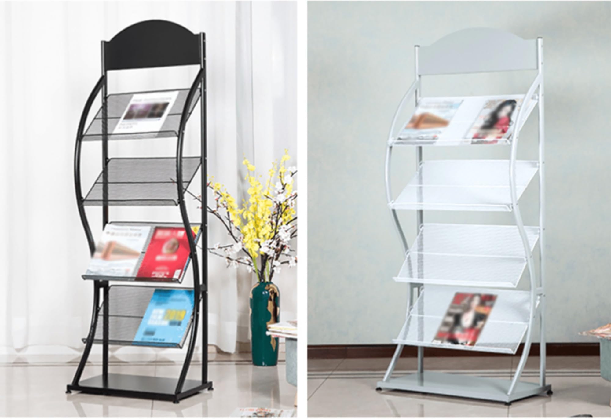 zeitschriftenständer zeitungsständer Magazinständer bodenstehend, Metall-Magazinhalter Zeitung Literatur Aufbewahrung Organizer, Heimbüro-Wartezimmer Display-Ständer mit großer Kapazität ( Color : Wh