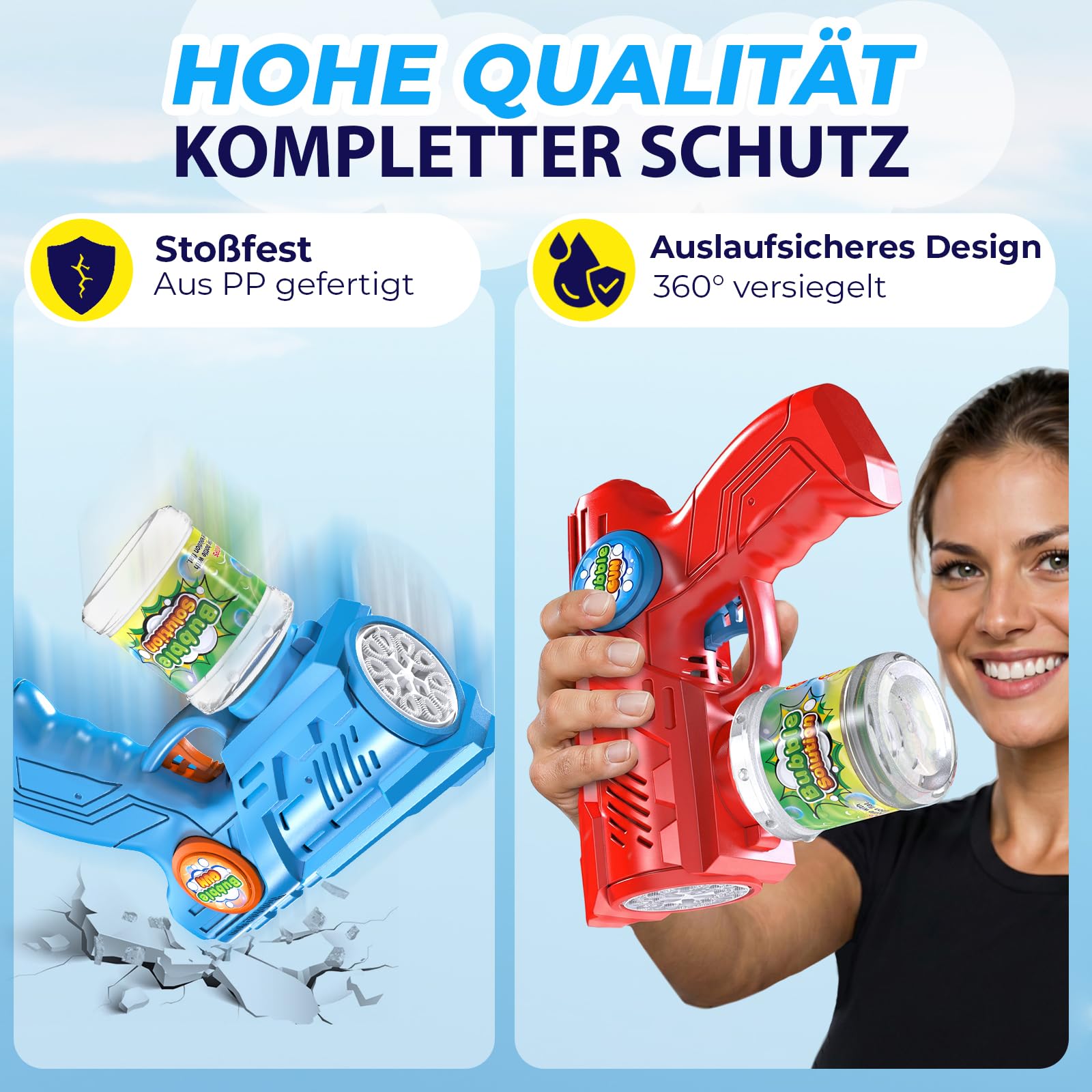 Blubbel Seifenblasenpistole Set 2X - LED Seifenblasenmaschine mit 1L Seifenblasenflüssigkeit, Seifenblasen Pistolen - Blasen Kanone - Party Bubble Gun - Geschenke für Kinder - Hochzeit