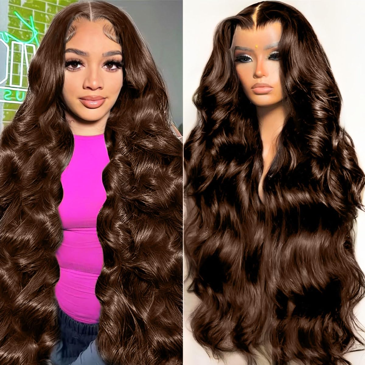 Chocolate Brown Lace Front Wigs Human Hair Brown Human Hair Wig 13x6 HD Frontal Colored Wigs Human Hair Wear And Go Glueless Wig Body Wave Real Hair Wigs For Women Human Hair 180 Density 24 Inch
