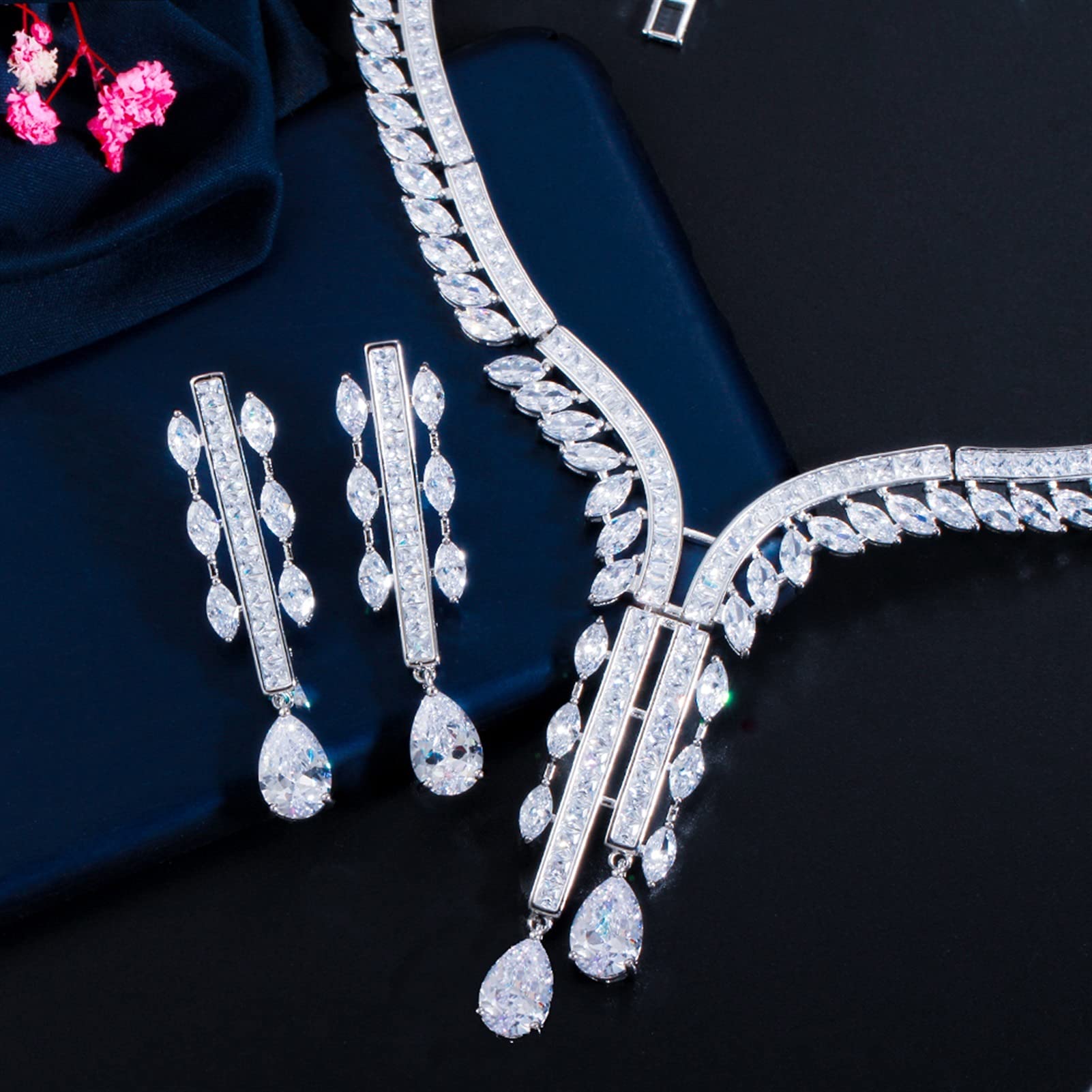 weiße Farbe wassertropfen zirkonia Damen Party Hochzeit Braut kostüm schmuck Set schmucksets