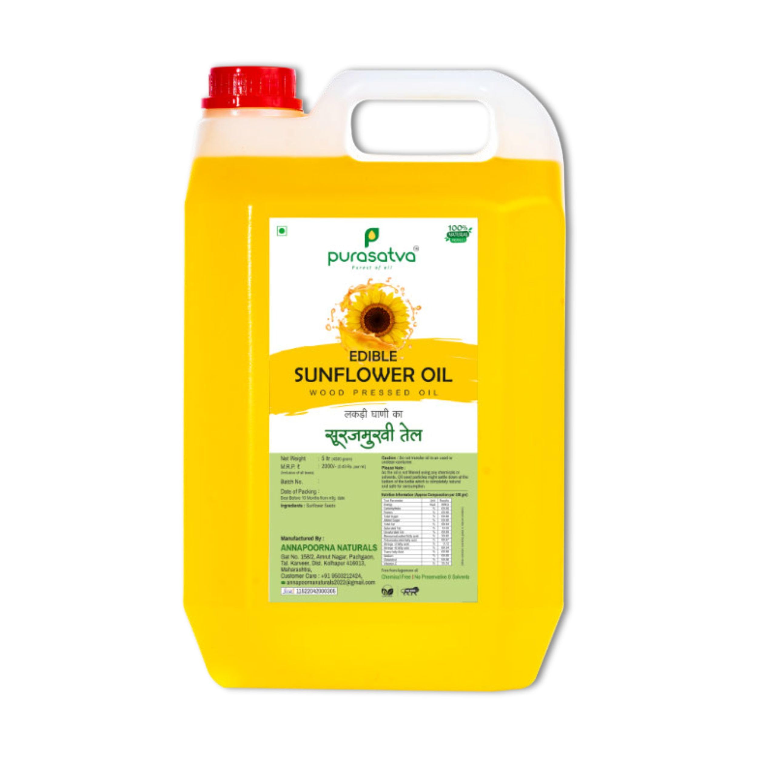 Purasatva 5 Liter Sunflower Cooking Oil(Pack of1), Wood Cold Pressed Sooryamukhi Oil | 100% Pure Soorajmukhi Tel Kachi Ghani, Chekku, Kohlu | High in Antioxidants | Natural & Healthy Oil for Cooking, Haircare & Skinare | Multipurpose Edible Oil (B0CX54KKCV) Amazon Price History, Amazon Price Tracker