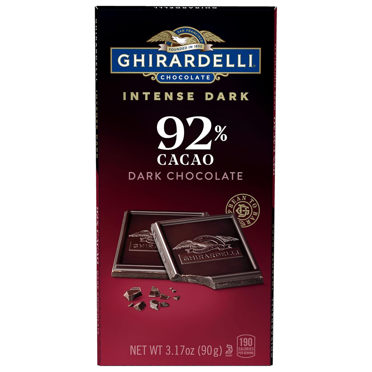 GHIRARDELLI INTENSE DARK 92% Cacao Chocolate Bars, 3.17 oz Bar (Pack of 12) – Premium Extra Dark Chocolate for Gifting & Sharing