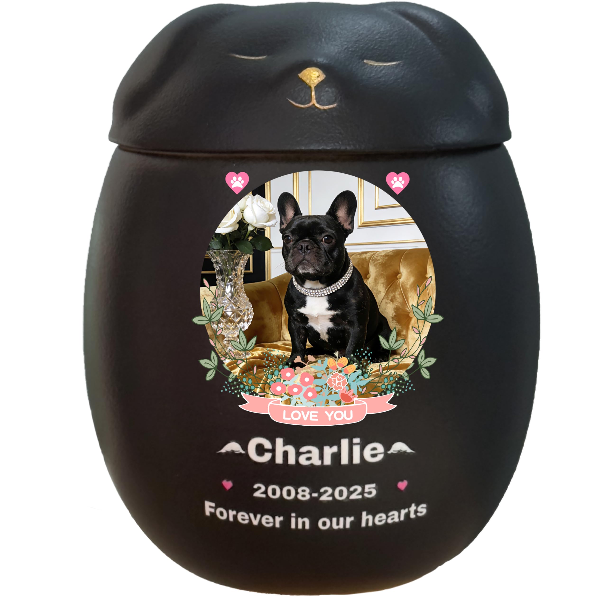 Personalized Dog Urn,Pet Urns for Dogs,Pet Cremation Urn,Dog Urns for Ashes,Urns for Dog ashes,Ceramic Urn,Memorial Box, dog loss (Medium Dog Black, Medium suitable ashes ≤44 lb (not bones))