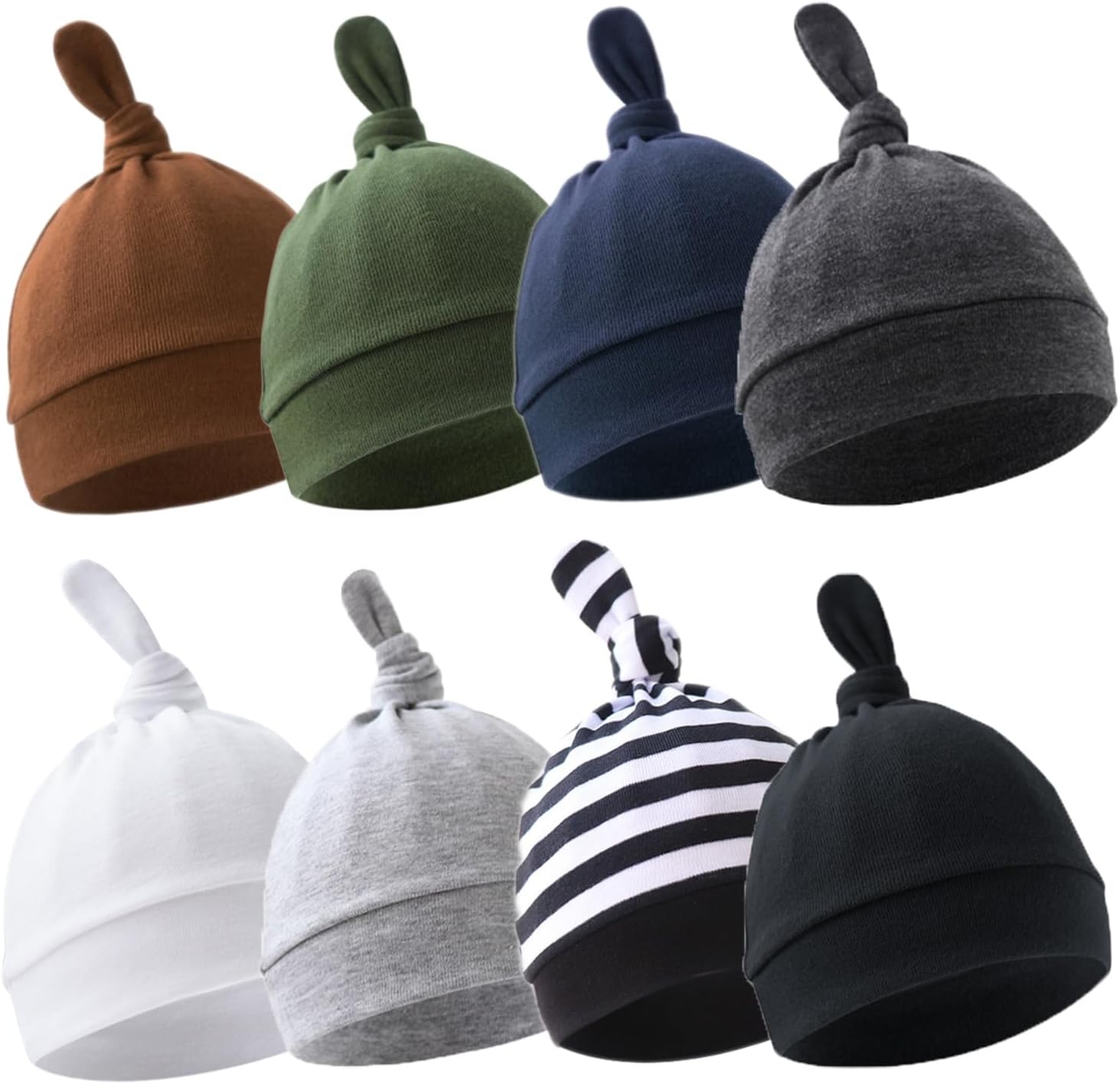 BEoffer 8 Pack Baby Newborn Hats Set Top-Knot Beanie Soft Stretchable Hats Adjustable Caps for Infant Girls Boys 0-6 Months 8 Color-a
