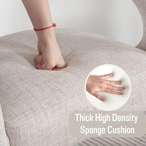 Miniatura 6 de Juego de 2 sillas de comedor de tela de lino beige, sillas de comedor tapizadas modernas con patas de madera, sillas laterales para cocina, comedor,