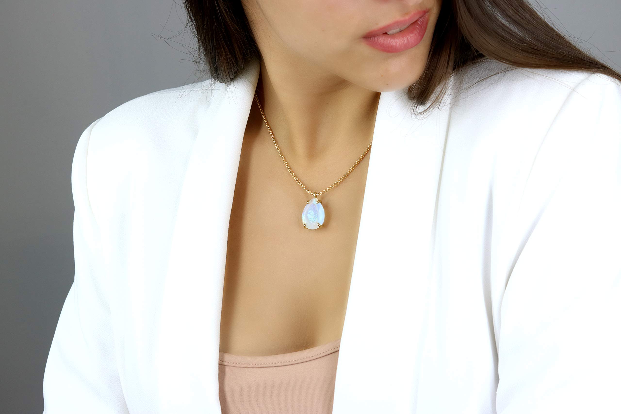 Anemone Schmuck Tropfen Anhänger Natürlichen Mondstein Halskette - Gold Halskette für Frauen - Feiner Schmuck für Besondere Anlässe und Geschenke für Sie - Juni Geburtsstein Halskette - Länge Wählen