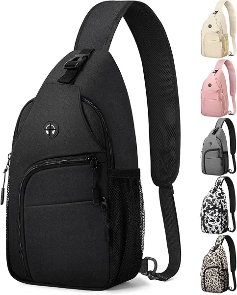 Pritent Crossbody Bags for Women Man Waterproof Sling Bag Backpack Trendy Casual Cross Body Bag with Convertible Shoulder Strap Chest Bag for Camping Hiking Travel Essentials (Black, Medium)