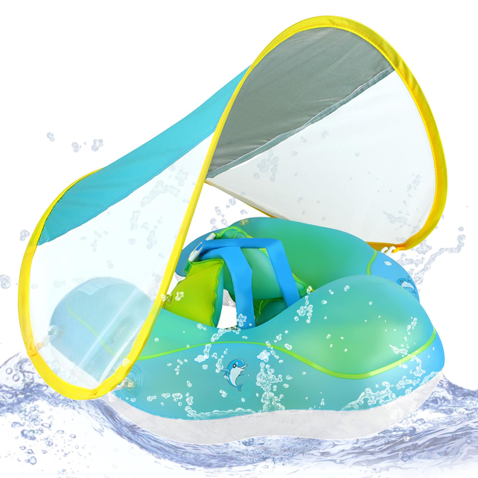 ACTOYS Piscina Bebe, Flotador Bebe con Sombrilla, Flotadores Piscina, Flotador Bebe, Flotador de Bebe Inflable, Anillo de Natación para Bebé, Juguetes Piscina y Baño 3 a 48 Meses