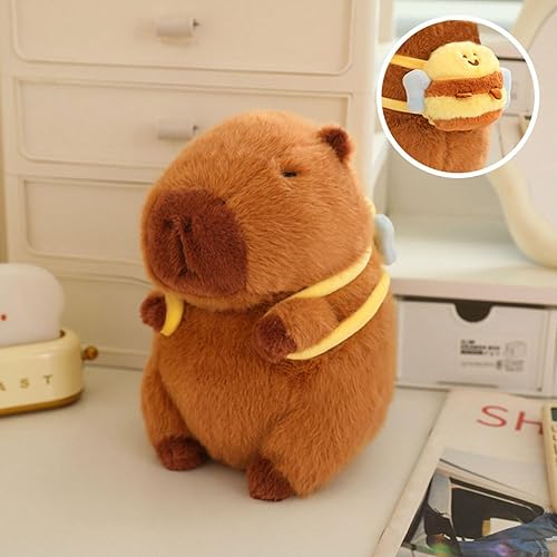 Miniatura 8 de Capybara - Mochila de peluche con abeja de 9 pulgadas, lindo animal de peluche Capibara ultra suave, juguetes Kawaii regalos para niños, marrón