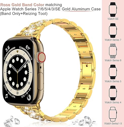 Miniatura 4 de LELONG Correa de repuesto para Apple Watch de 1.772 in, 1.732 in, 1.654 in, 1.929 in, serie 8, 7, 6, 5, 4, 3, 2, 1, SE Ultra, con diamantes de