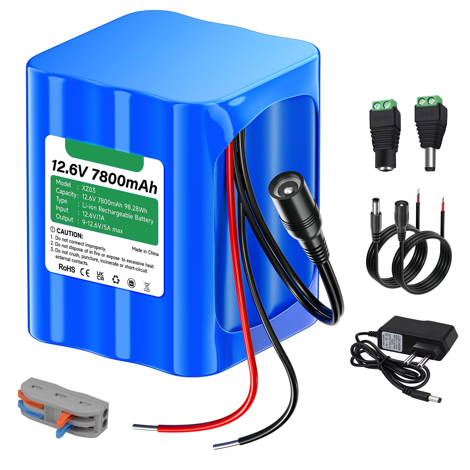 CITYORK 7800mAh 12,6V Batteria agli ioni di litio ricaricabile per Lampioni solari da esterno, telecamere CCTV, videocamere, lettori MP3, strisce LED e altro ancora