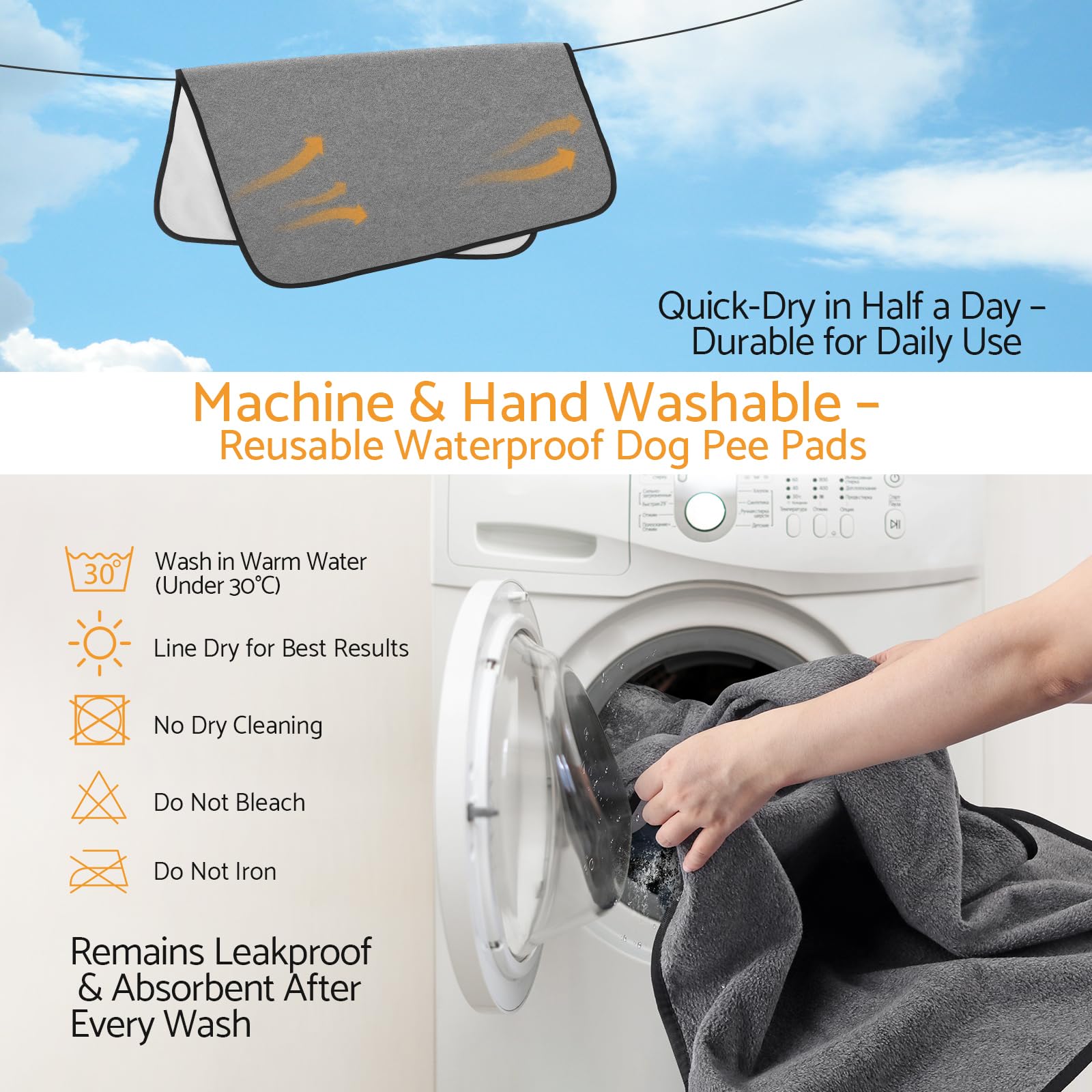 Maxetodo Traverse Lavabili per Cani da 182 x 182cm, Tappetini Assorbenti per Cani, Riutilizzabili, Antiscivolo, Tappeti per Addestramento Cuccioli, per Cani, Gatti e Animali Domestici Incontinui