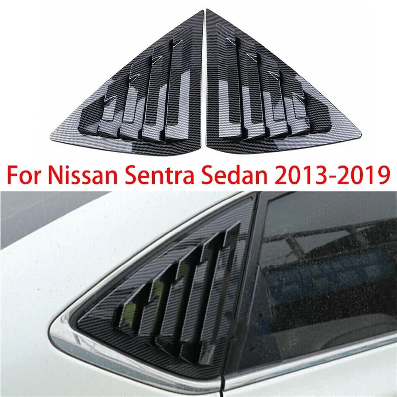Żaluzja Tylnej Szyby Bocznej Pasuje do Nissana Sentra Sedan 2013-2019, naklejka na tylną żaluzję, boczną osłonę okna, wlot powietrza ABS Tylne okno trójkątne okno(Gloss Black)