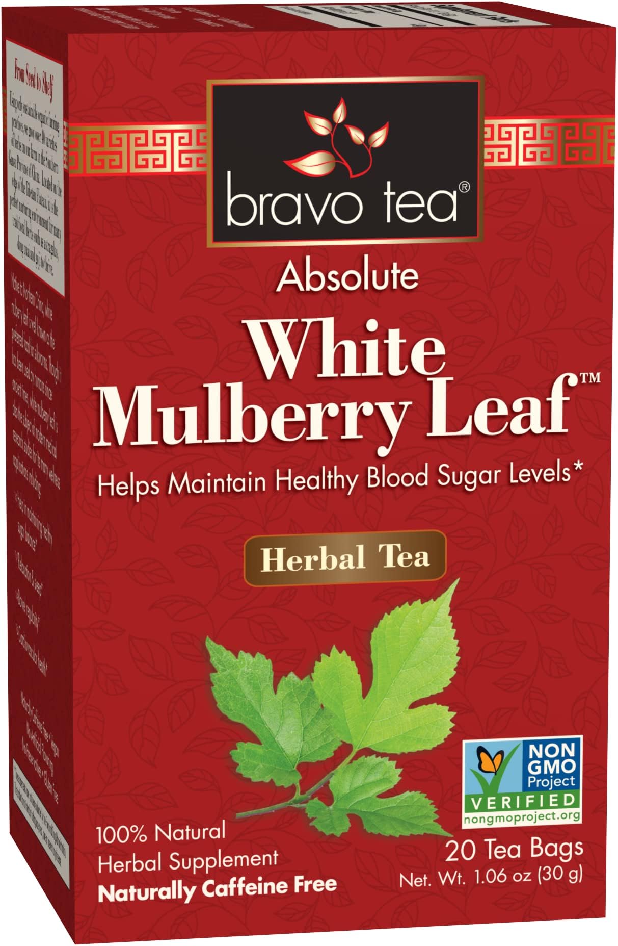 Bravo Tea Absolute White Mulberry Leaf Herbal Tea Caffeine Free, 20 Tea Bags