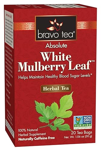 Bravo Tea Absolute White Mulberry Leaf - Té de hierbas sin cafeína, 20 bolsas de té
