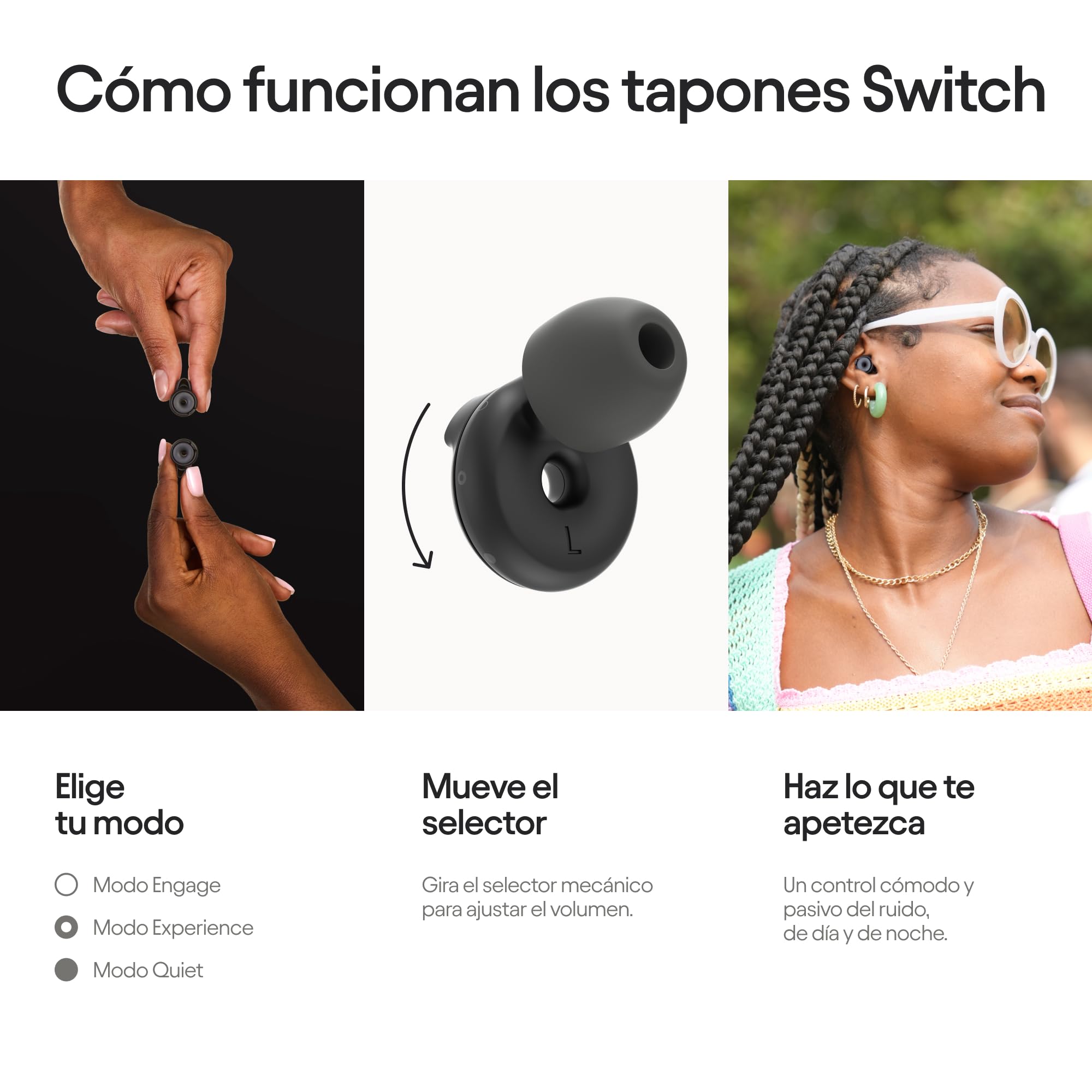 Tapones Loop Switch - Tapones antirruido con varios modos | Protección auditiva pasiva ajustable para la concentración, viajes, socialización y sensibilidad al ruido | Protección auditiva reutilizable