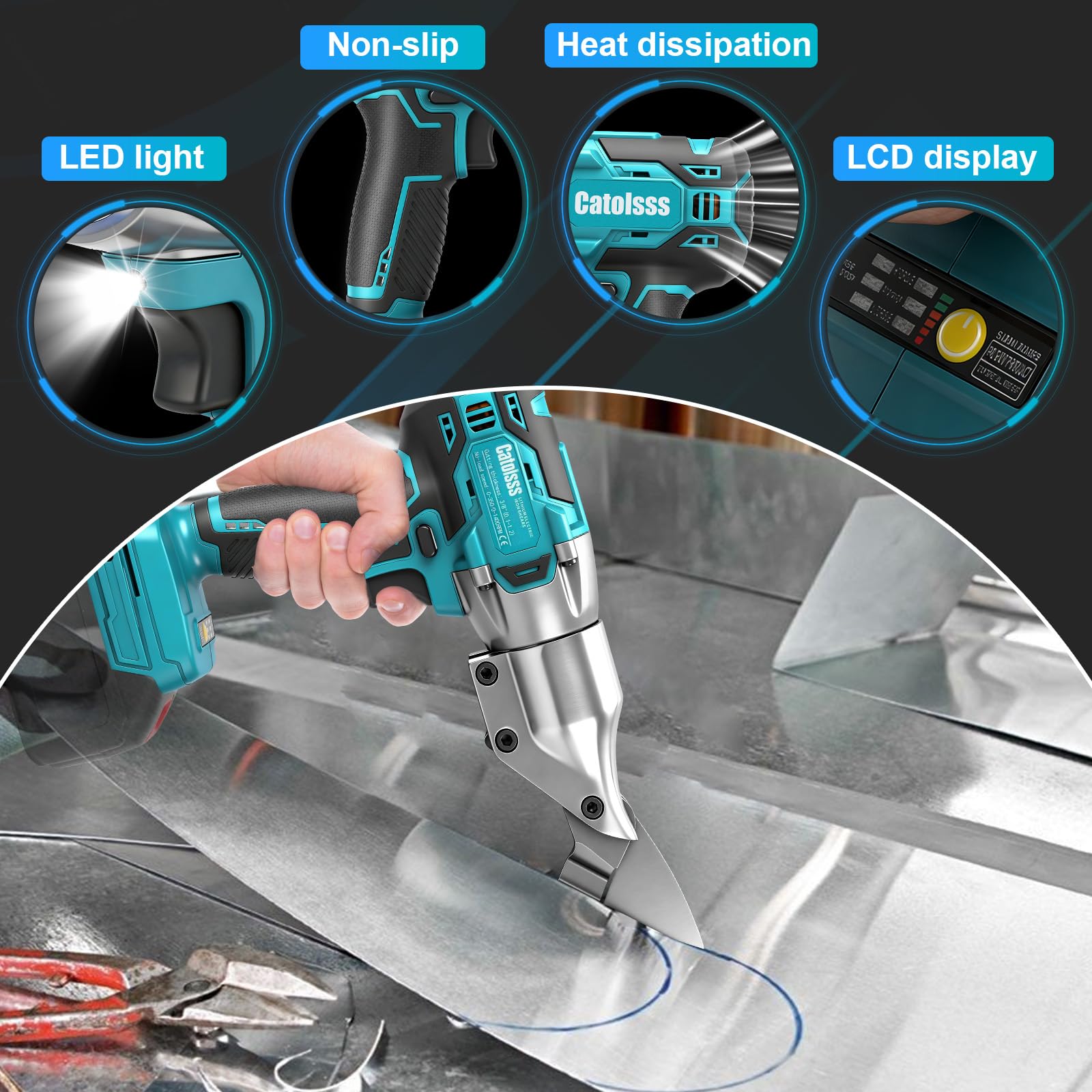 Akumulatorowe elektryczne nożyce do metalu Makita 18 V, bezszczotkowe nożyce elektryczne do cięcia stali, głowica obrotowa 360 stopni, do blach, dywanów, tkanin, skóry, papieru (bez baterii)
