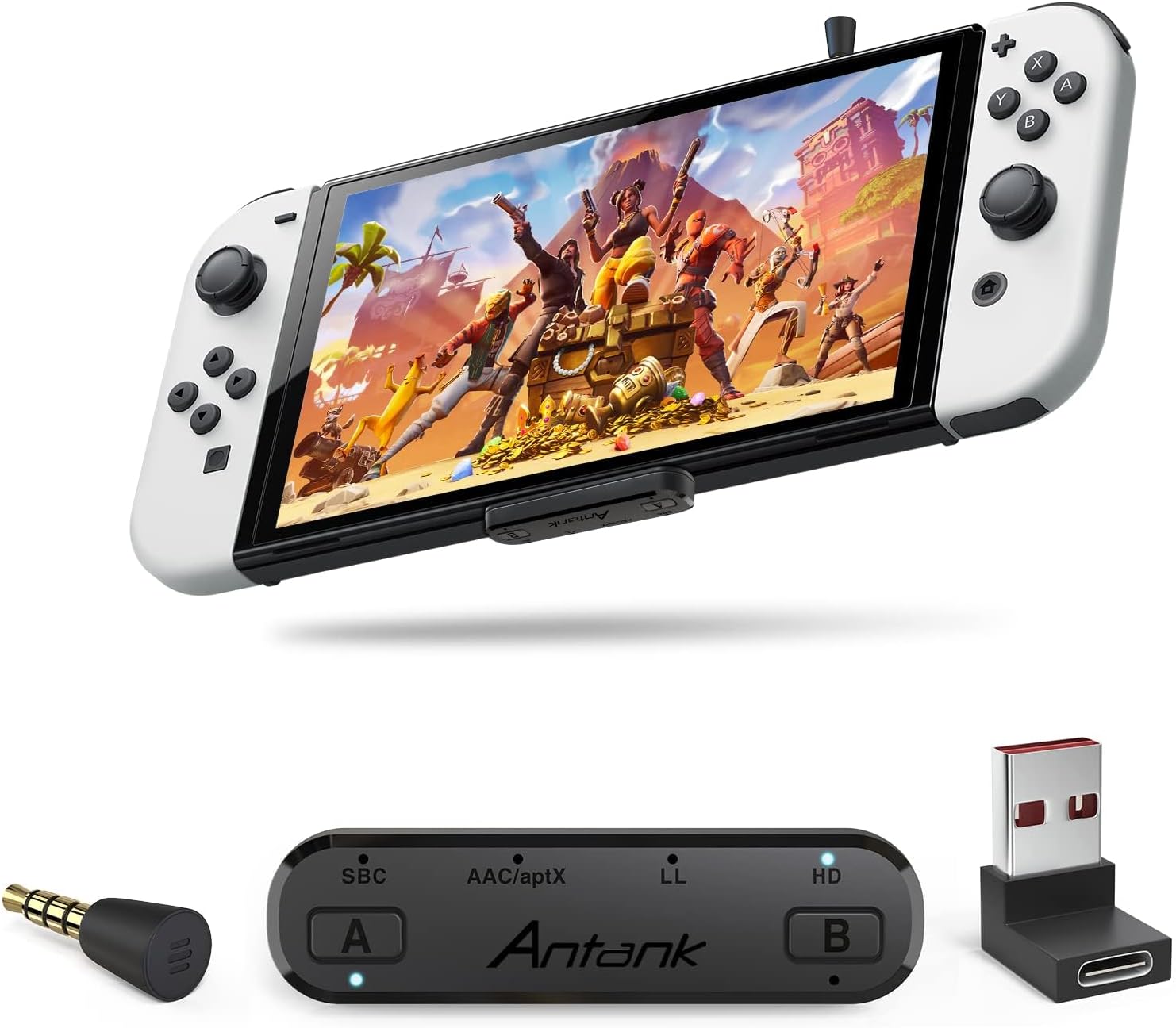 Antank Bluetooth Audio Transmitter (USB Type-C) Support aptX-HD aptX Low Latency AAC Compatible with Nintendo Switch/Lite/OLED/ PS4/ PS5/ PC Bluetooth Adapter with in-Game Chat Microphone
