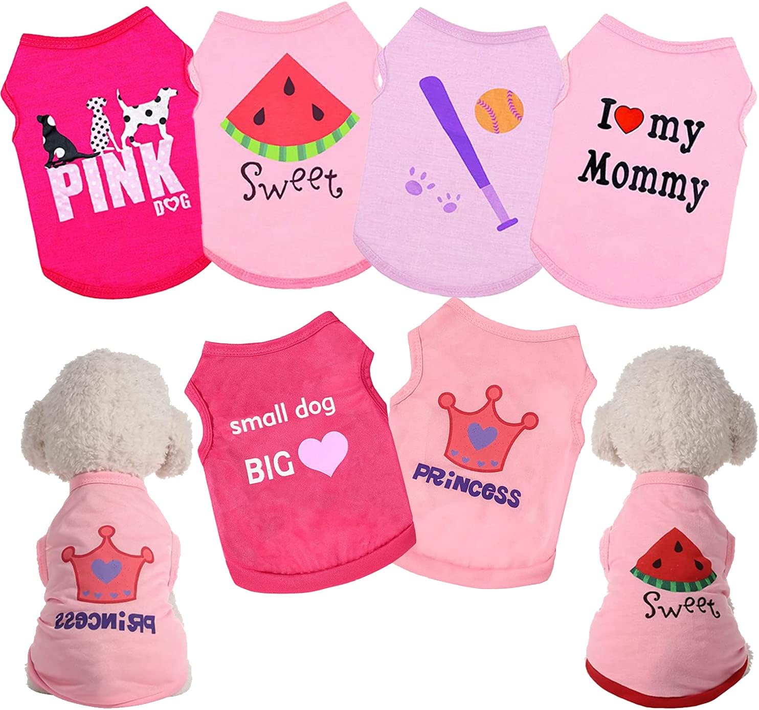 TOMVAES 6 Pack Puppy Clothes,Pet T Shirt,Dog Shirt Puppy Sweatshirt Pet Sleeveless Vest Girl Dog Clothes Doggy Female Apparel for Small to Medium Dogs Puppy Cat (S)