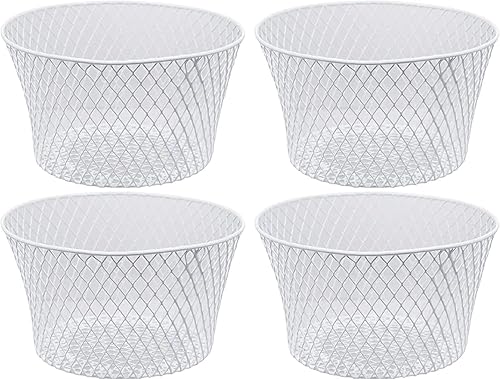 Miniatura 1 de Cestas de alambre pequeñas rectangulares, ovaladas y redondas de metal con o sin asas, blanco y negro, juegos de 4 quilates (blanco ovalado sin asas)