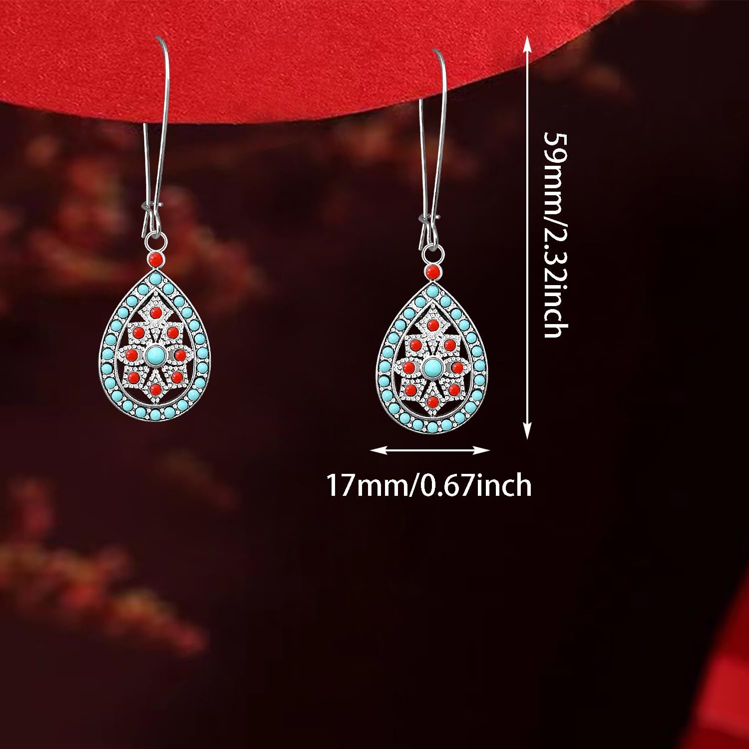 Retro Bohemian Style Hollowed Out Droplet Shaped Alloy Dangle Drop Earrings Creative Ethnic Style Colored Collision Bead Dangle Drop Earrings for Women Jewelry Gifts - Image 2