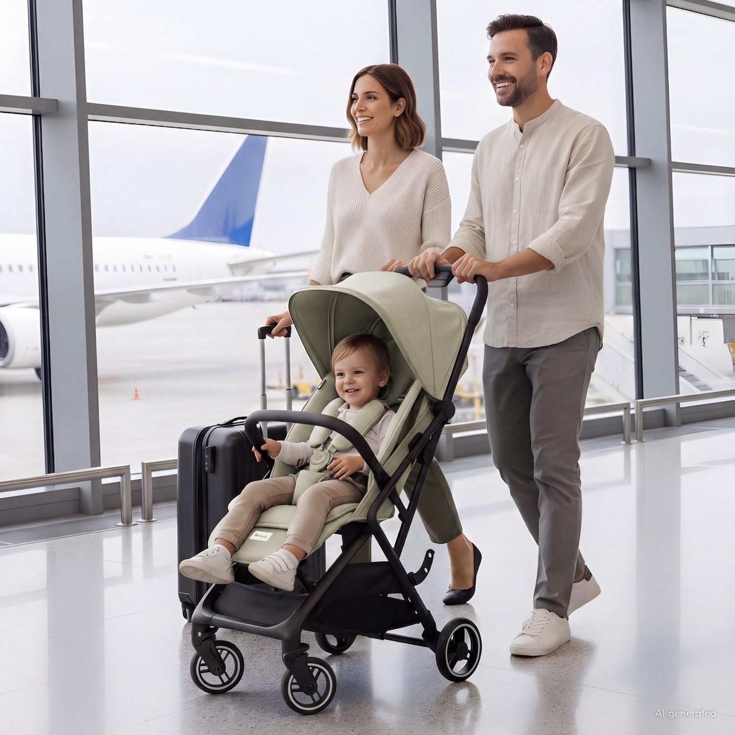 hauck Fly N Care Passeggino da Viaggio Ultracompatto e Leggero con Borsa di Trasporto e Adattatori Ovetto, Pieghevole con Una Mano, Schienale Reclinabile dalla Nascita a 22 kg, UPF 50+