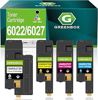GREENBOX Remanufactured 6027 High-Yield Toner Cartridge Replacement for Xerox 6022 6027 106R02759 106R02758 106R02757 106R02756 for WorkCentre 6025 6027 Printer (1 Black 1 Cyan 1 Magenta 1 Yellow)