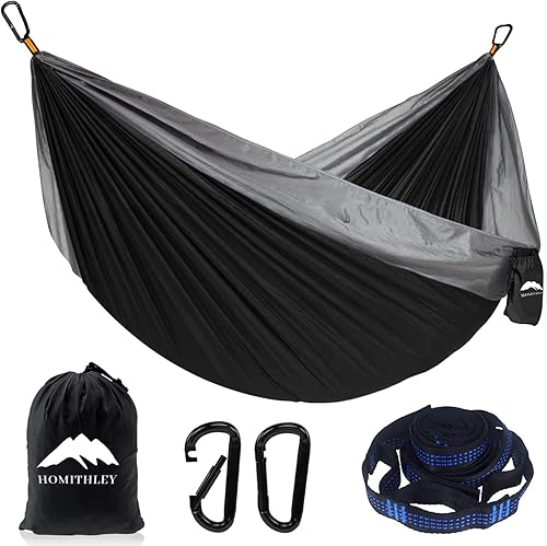 Hamaca de camping doble portátil con 2 correas de árbol  Hamacas de paracaídas de nailon 210D  para mochileros, viajes, playa, patio trasero, patio,