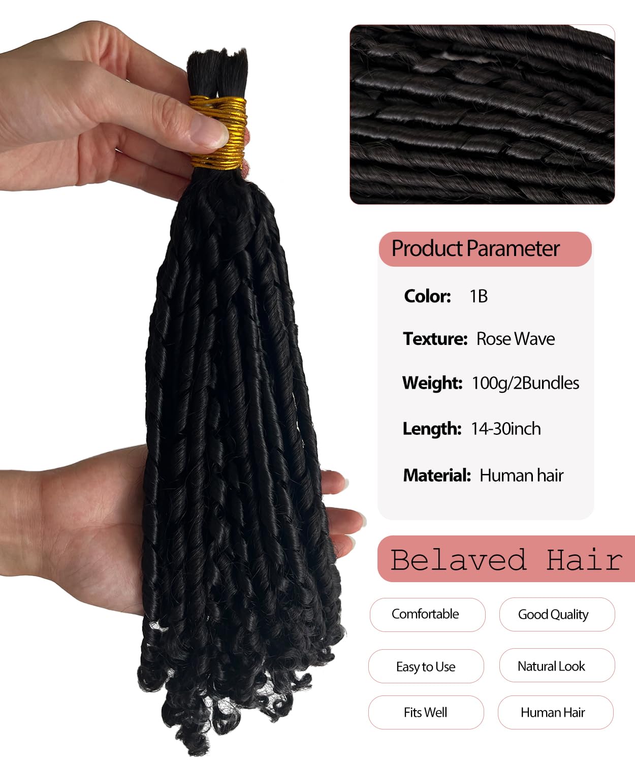 Belaved Human Braiding Hair for Boho Braids Nature Black Body Curly Bulk 100g Human Hair Extensions Brazilian Virgin Curly Knotless10A Micro 2 Bundles 24 Inch 1B