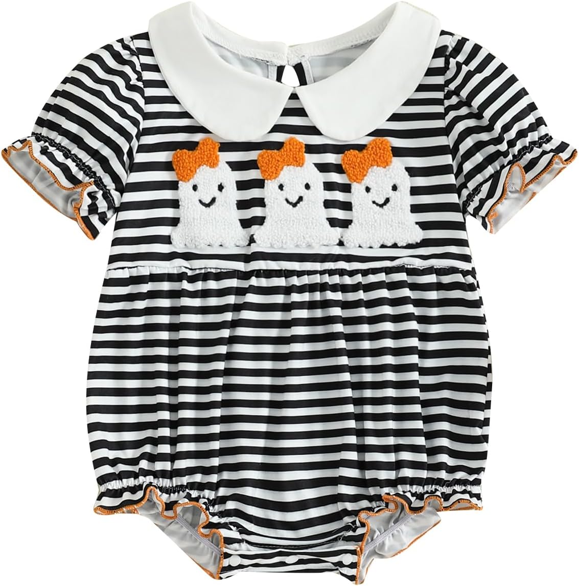 Kuriozud Halloween Baby Clothes Newborn Ghost Embroidered Bubble Romper Short Sleeve Smocked Bodysuit First Christmas Outfit Kuriozud Halloween Baby Clothes Newborn Ghost Embroidered Bubble Romper Short Sleeve Smocked Bodysuit First Christmas Outfit