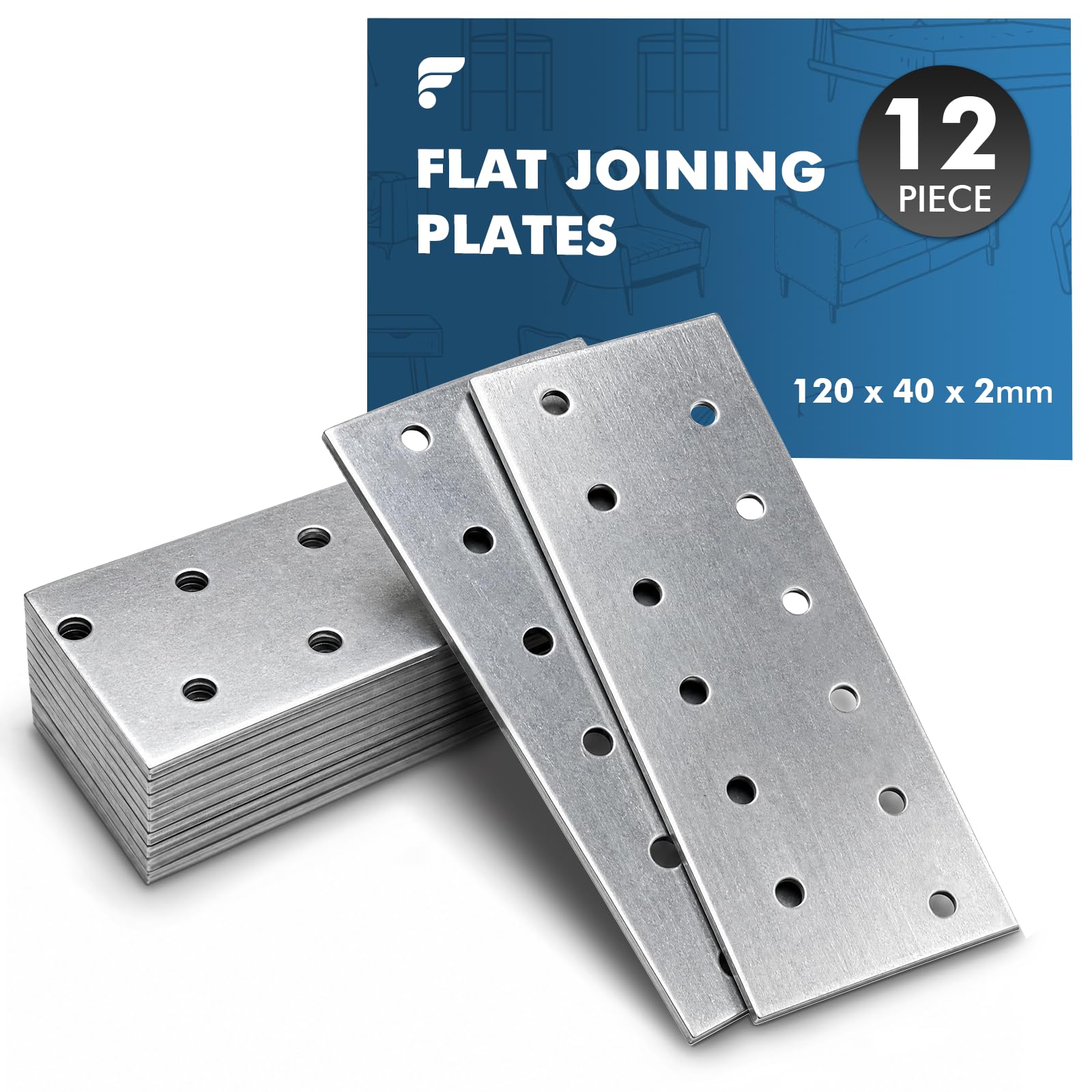 shinfly 12 Flat Brackets for Wood, 120 x 40 x 2 mm Flat Joining Plates โ image 1