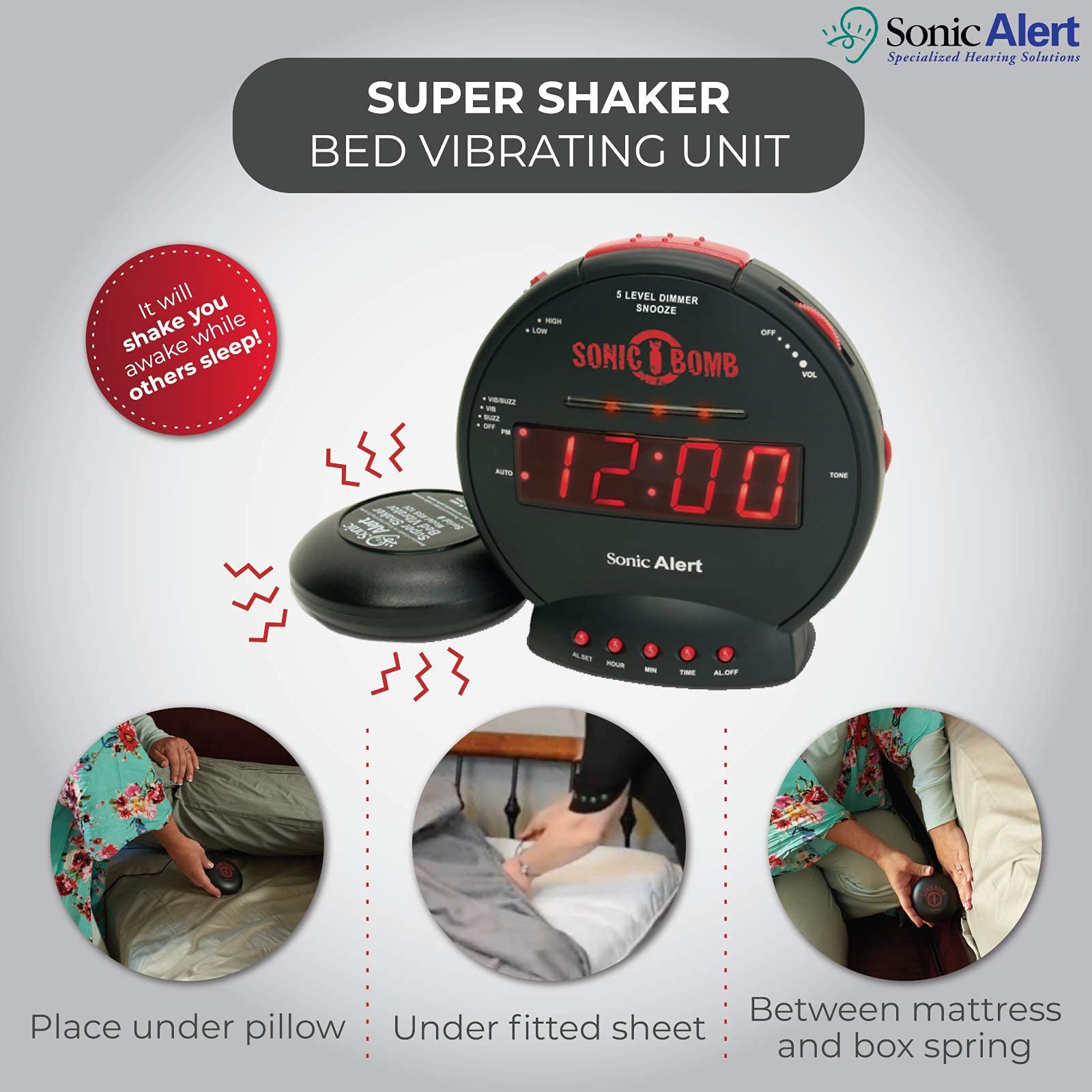 Buy Sonic Bomb Dual Alarm Clock with Bed Shaker, Red Sonic Alert