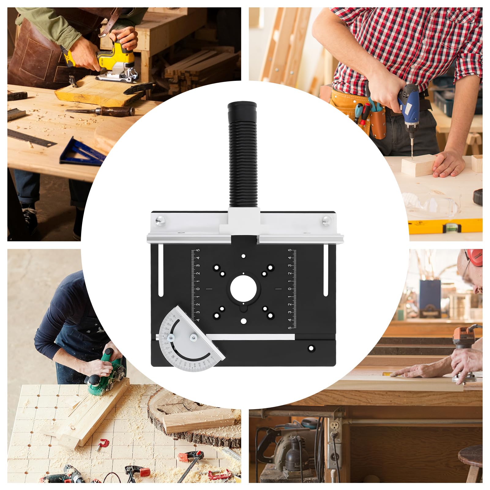 Frästisch Einlegeplatten Router Table Insert Plate Tischfräse Einlegeplatte für Oberfräsen Aluminiumlegierung mit Klarer Skala Gehrungslehre 180° Gedreht Werden 24 * 20cm Schwarz