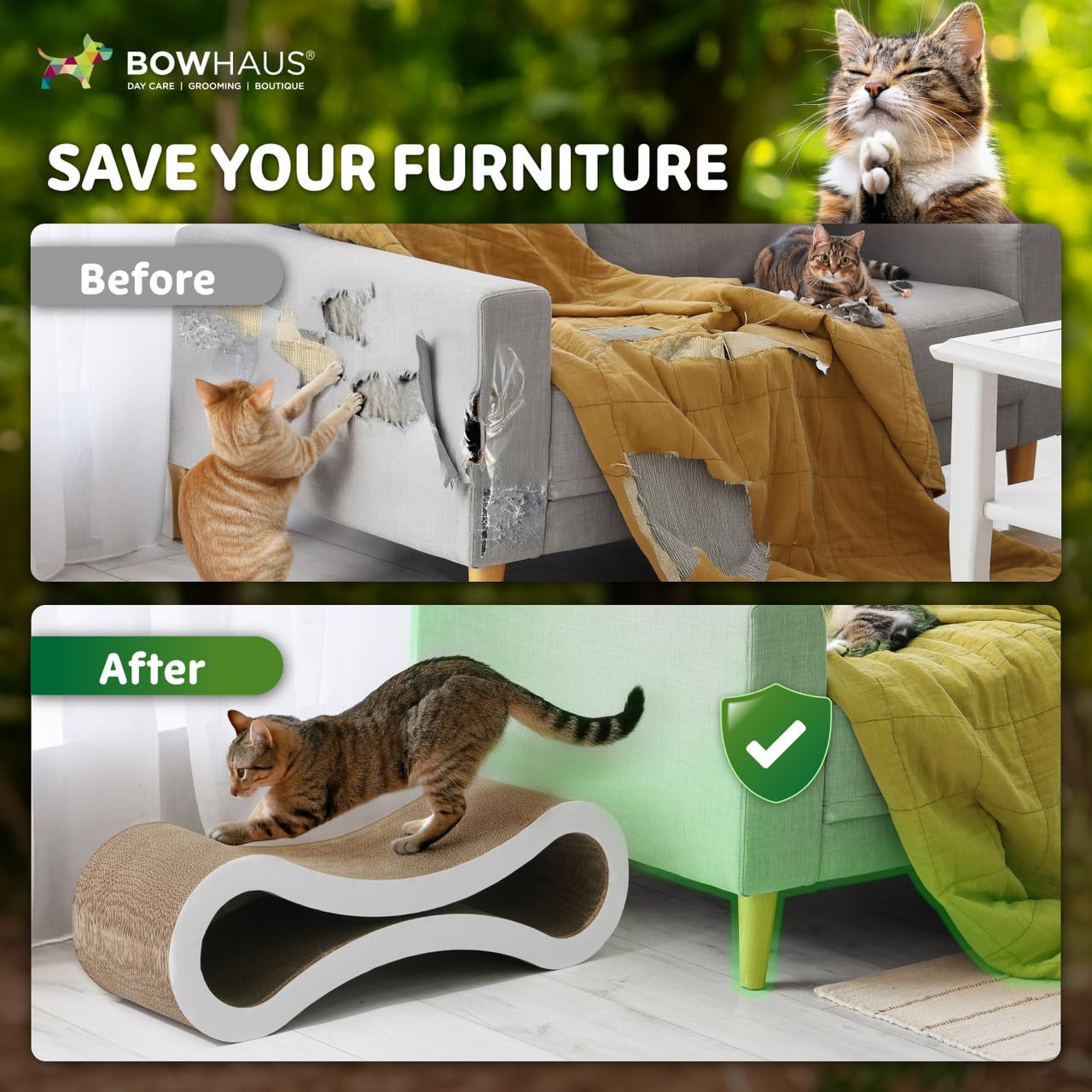 BOWHAUS Infinity - Tumbona rascador reversible para gatos, duradera y duradera, rascador de cartón para gatos, almohadilla grande para rascar gatos, tabla de rascar, almohadilla infinita para gatos de