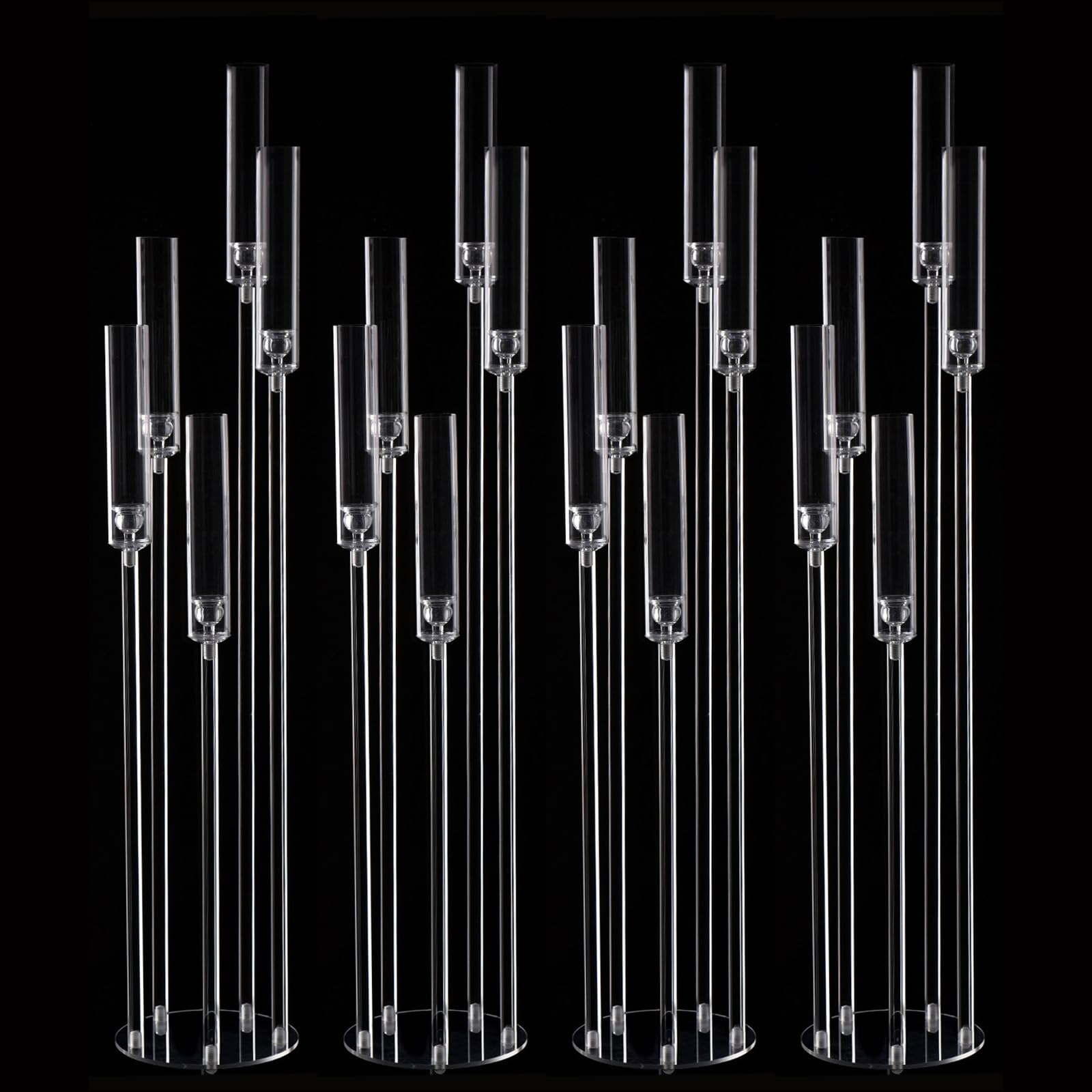 4Pcs 5 Arm Candelabra Acrylic Floor Candelabra for Wedding,45.7inch Tall Clear Candle Holders for Ceremony Birthday Party Home Decoration Fit 0.8 LED Candles