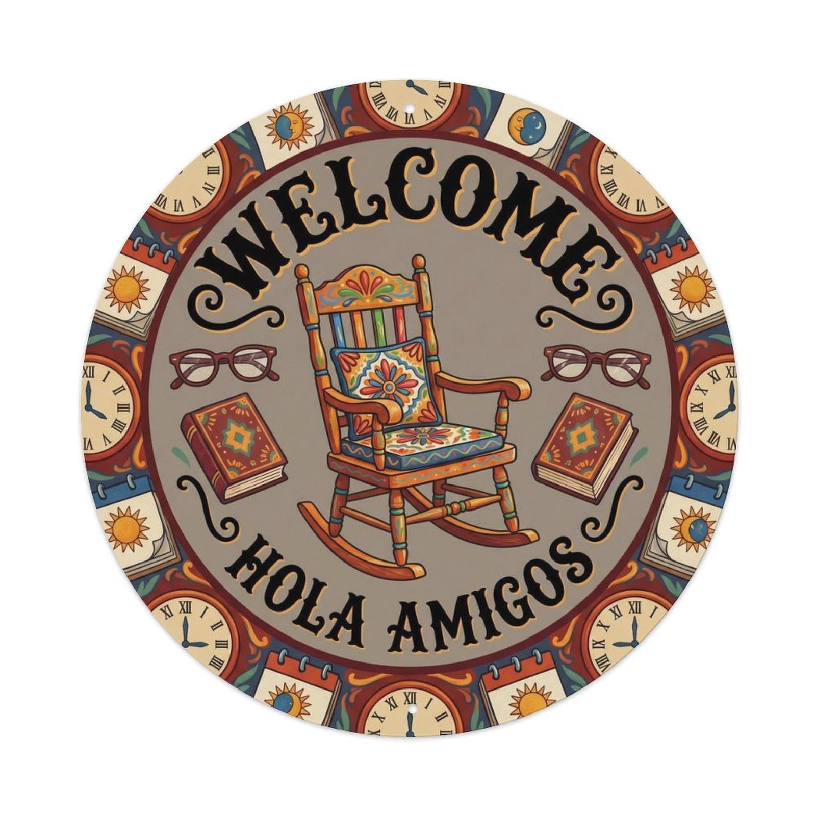Rocking Mexican Welcome Chair Pattern Retired Spanish Metal Tin Sign