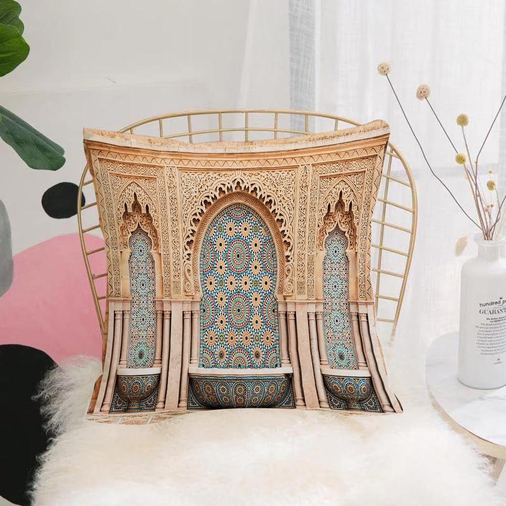 HYOSXW Cushion Cover,Throw Pillow Case Home Decorative for Living Room Bedroom Sofa Chair 16X16 Inch,Moroccan-style mosaic fountain art, Arab style,Pillowcase 40X40cm