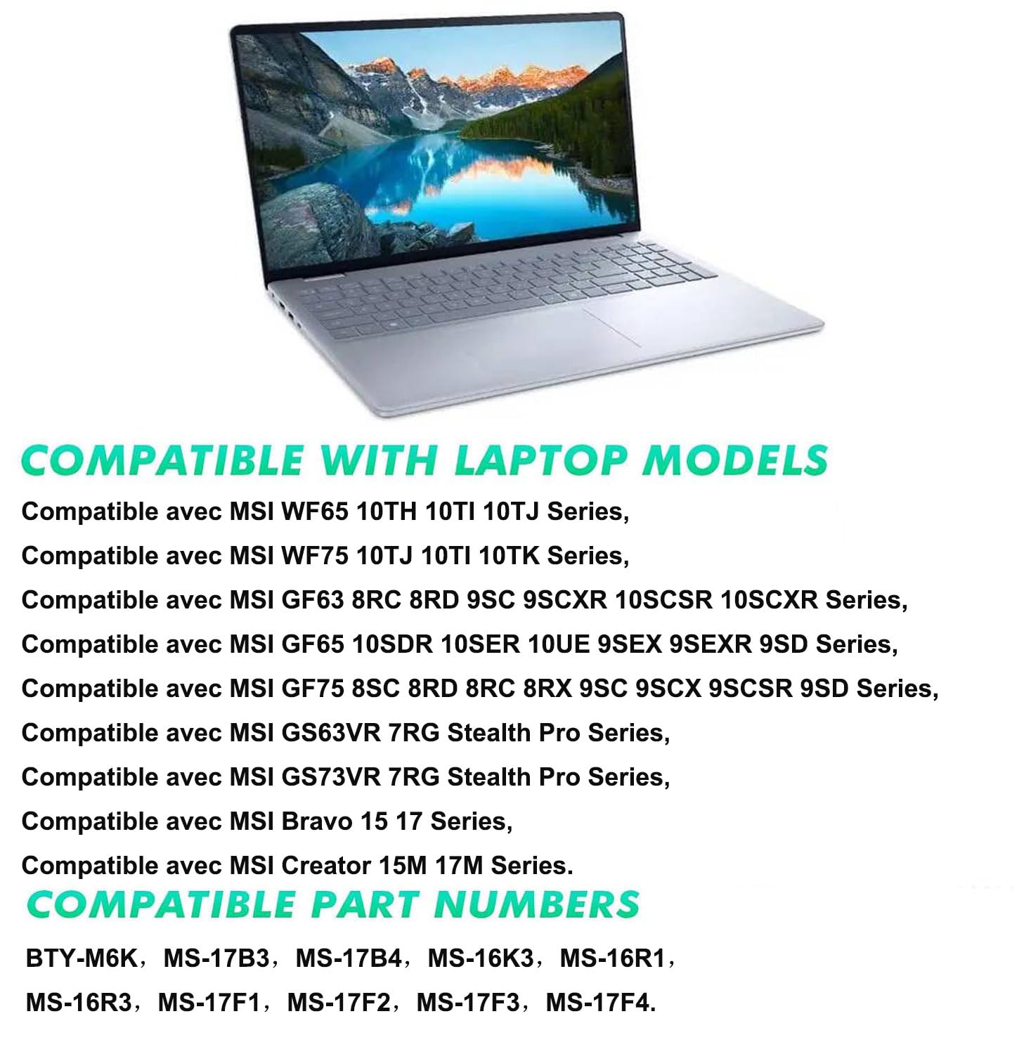 FESTAS BTY-M6K Batterie Compatible avec MSI GS63VR GS73VR 7RG， | GF63 10SCSR 10SCXR，GF65 9SEXR 9SD 10UE 10SDR 10SER，GF75 8SC 8RD 8RC 8RX 8RC 8RD 9SC 9SCXR 9SC 9SCSR 9SD，WP65 9TH，WF65