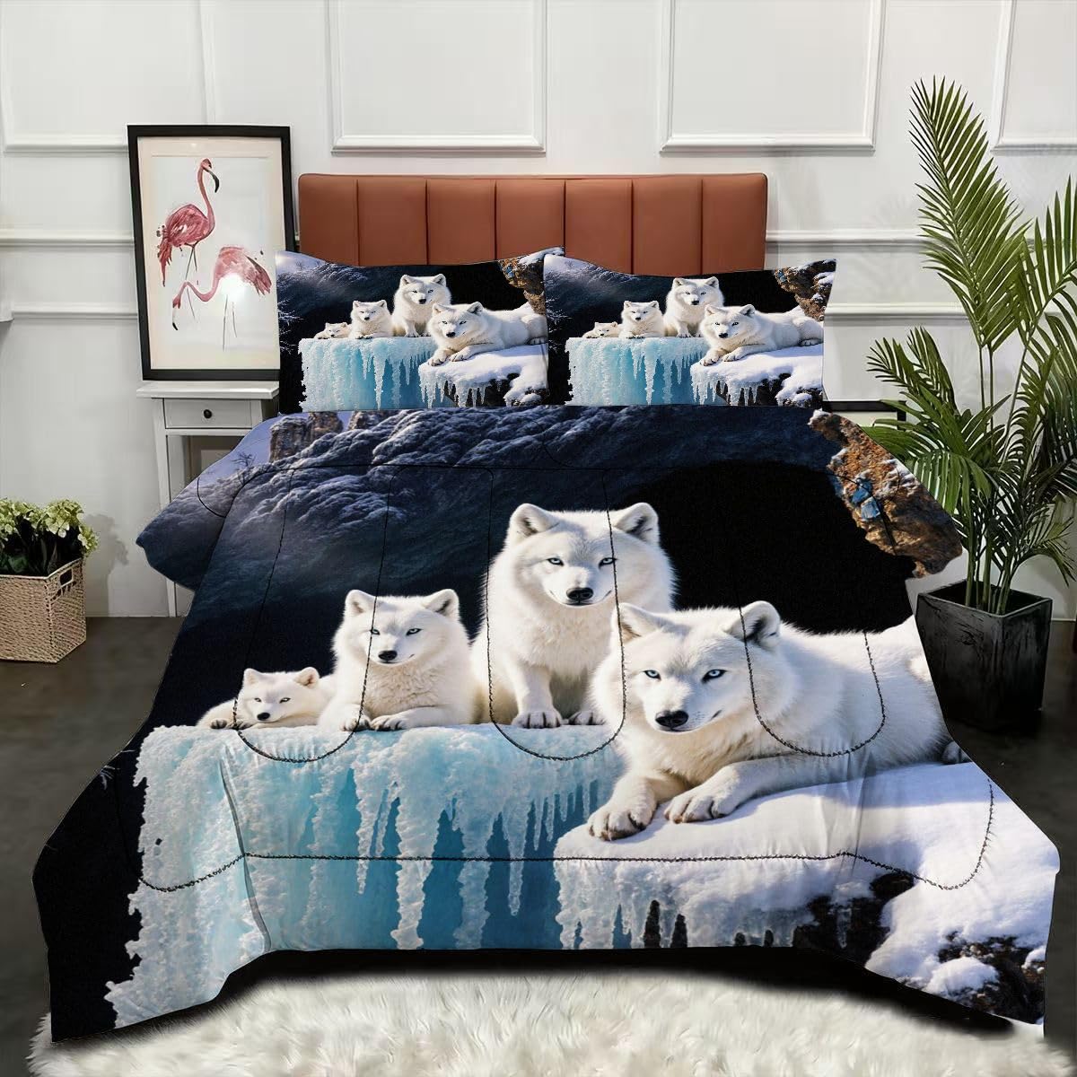 Couette loup 3D 220x240 cm parure réversible estilo moderno avec 2 taies
