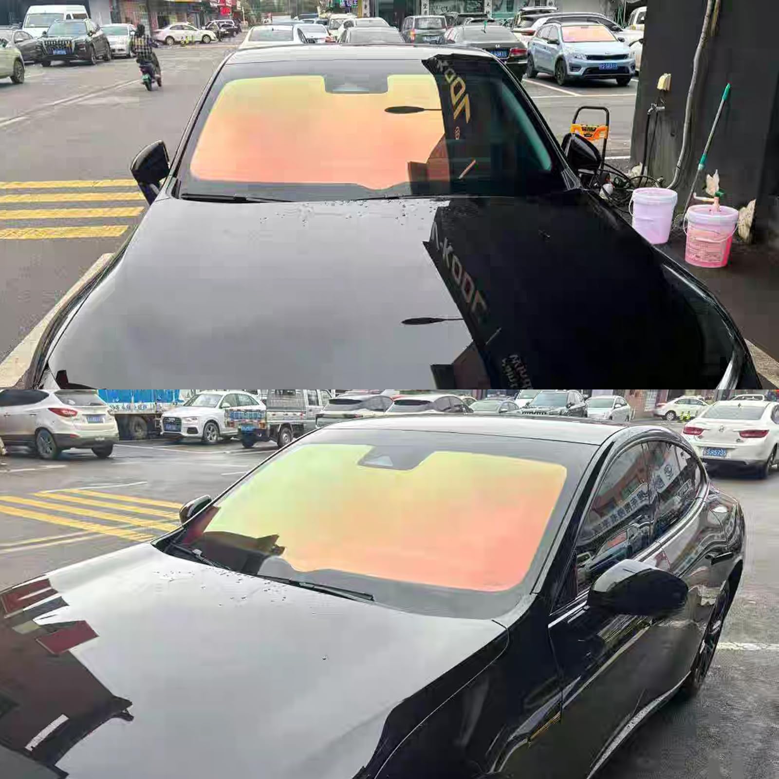 81% VLT Scheiben Tönung Folie Auto – 100 x 300 cm – Chamäleon-Sonnenschutzfolie für die Windschutzscheibe – Tönungsfolie Fenster – Farbwechsel zu Rot