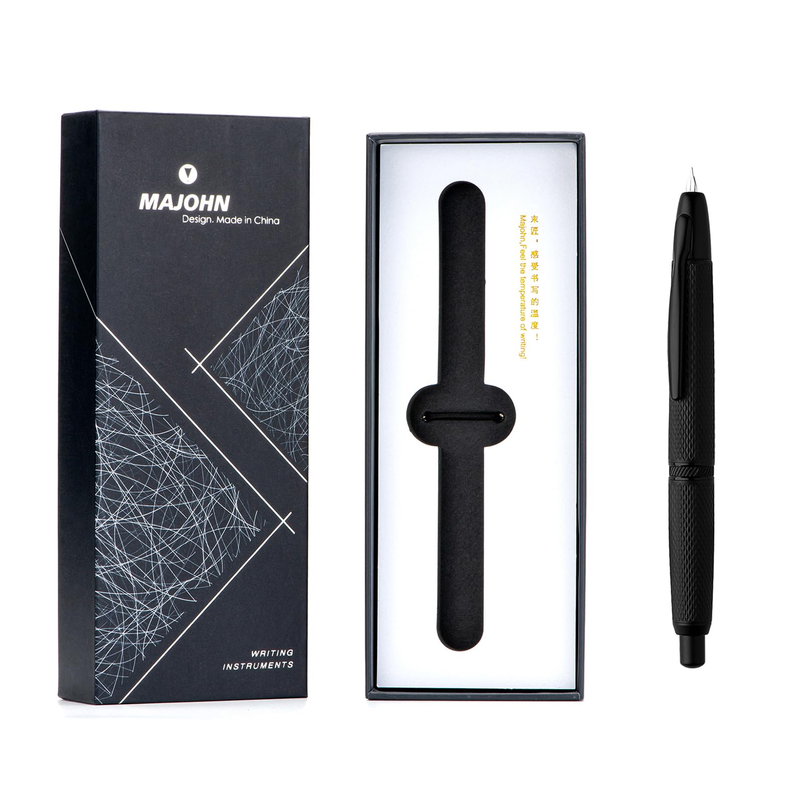 erofa Majohn A1 stylo plume rétractable, plume extra fine avec boîte, stylo presse à grille noire, avec convertisseur pour l’écriture (avec version clip)