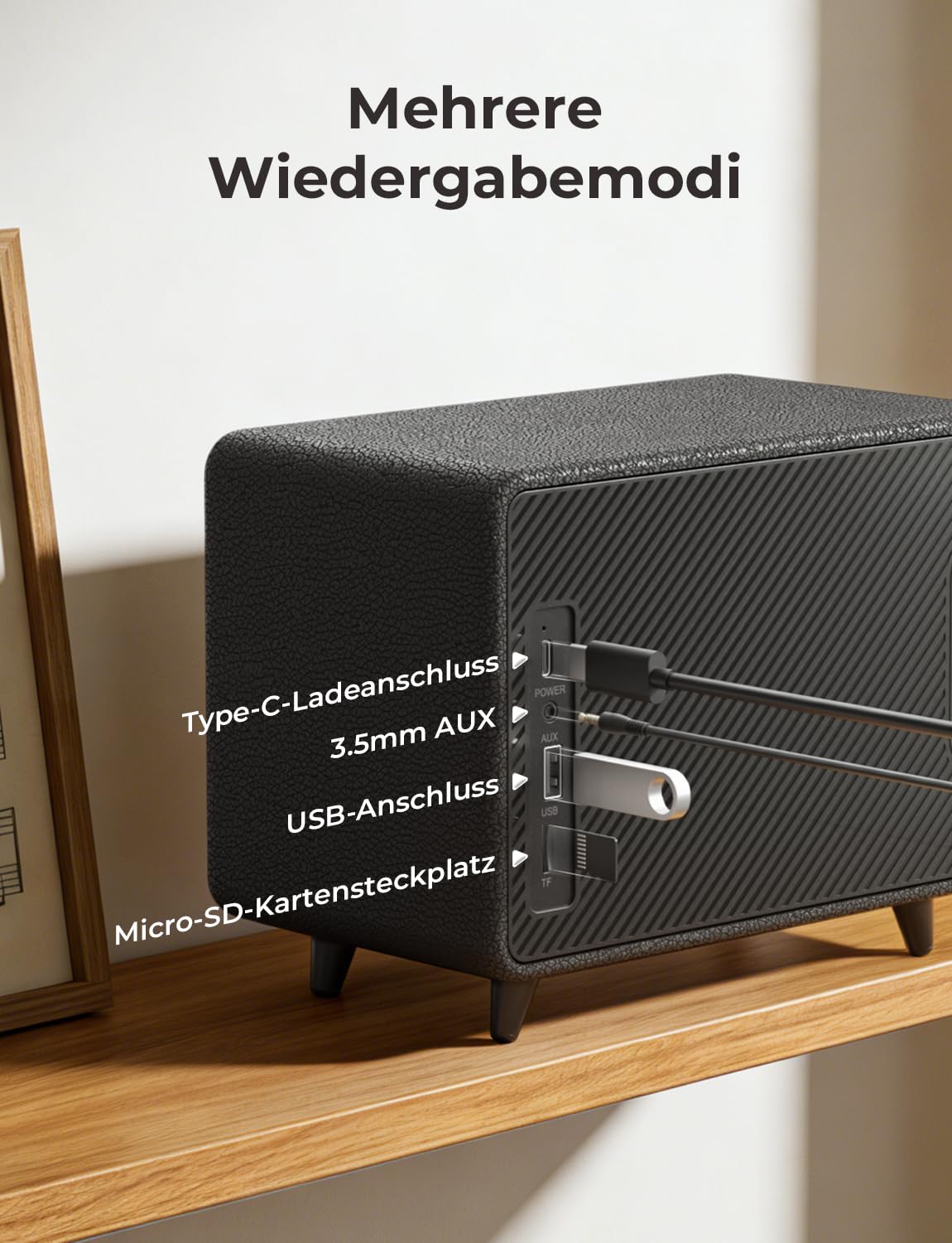 RIENOK Bluetooth Lautsprecher aus Holz, 40W Musikbox kabellos mit Holzgehäuse, 24 Std. Spielzeit kraftvoller Sound BASS für drinnen, Zimmer