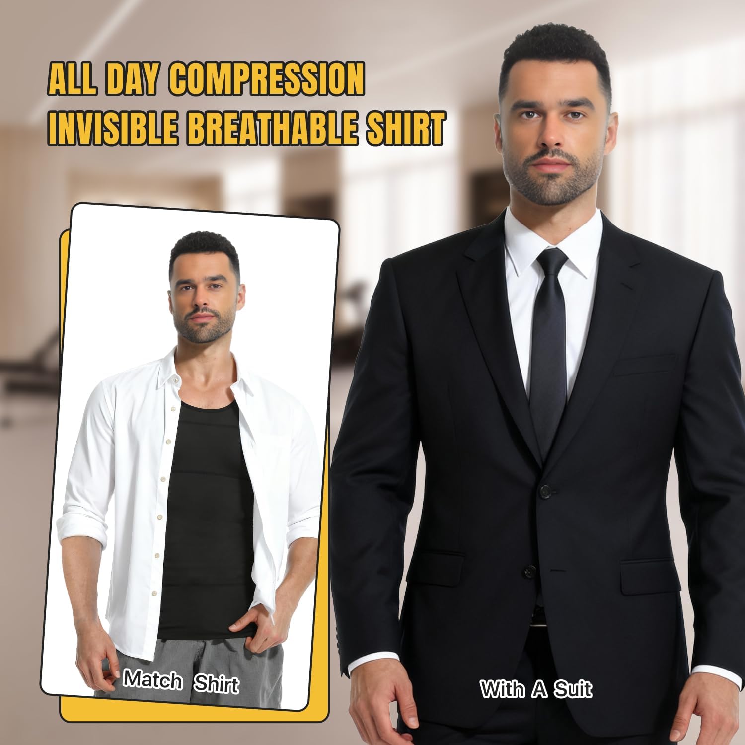Men Compression Shirts Short Sleeve, Slimming Body Shaper Undershirt, Back Support Vest, Gynecomastia Tank Top, Tummy - Image 6