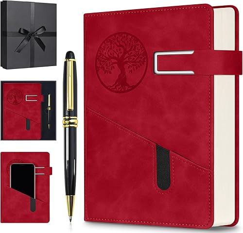 Miniatura 12 de Cuaderno Diario Rayado para Hombres y Mujeres, Cuaderno de 365 Páginas Numeradas con Rayado Universitario, Diario de Cuero de Tapa Dura con Negro