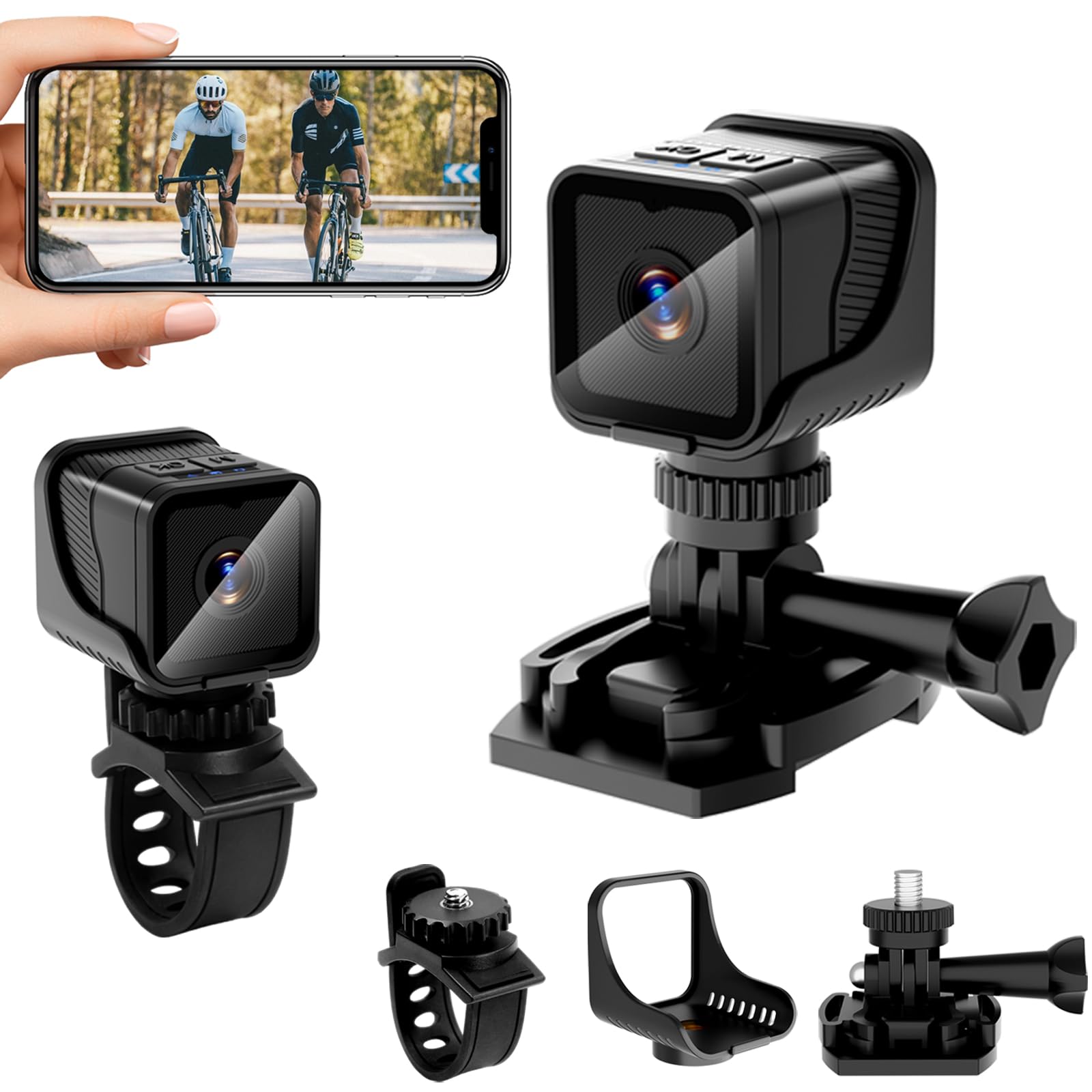 Mini Kamera Action, Hotspot WiFi Tragbare Action Cam Mini WiFi für Sport, 1080P HD & 120° Ultra-Weitwinkel Actionkameras Fahrrad mit Loop-Aufnahme & Halterungen